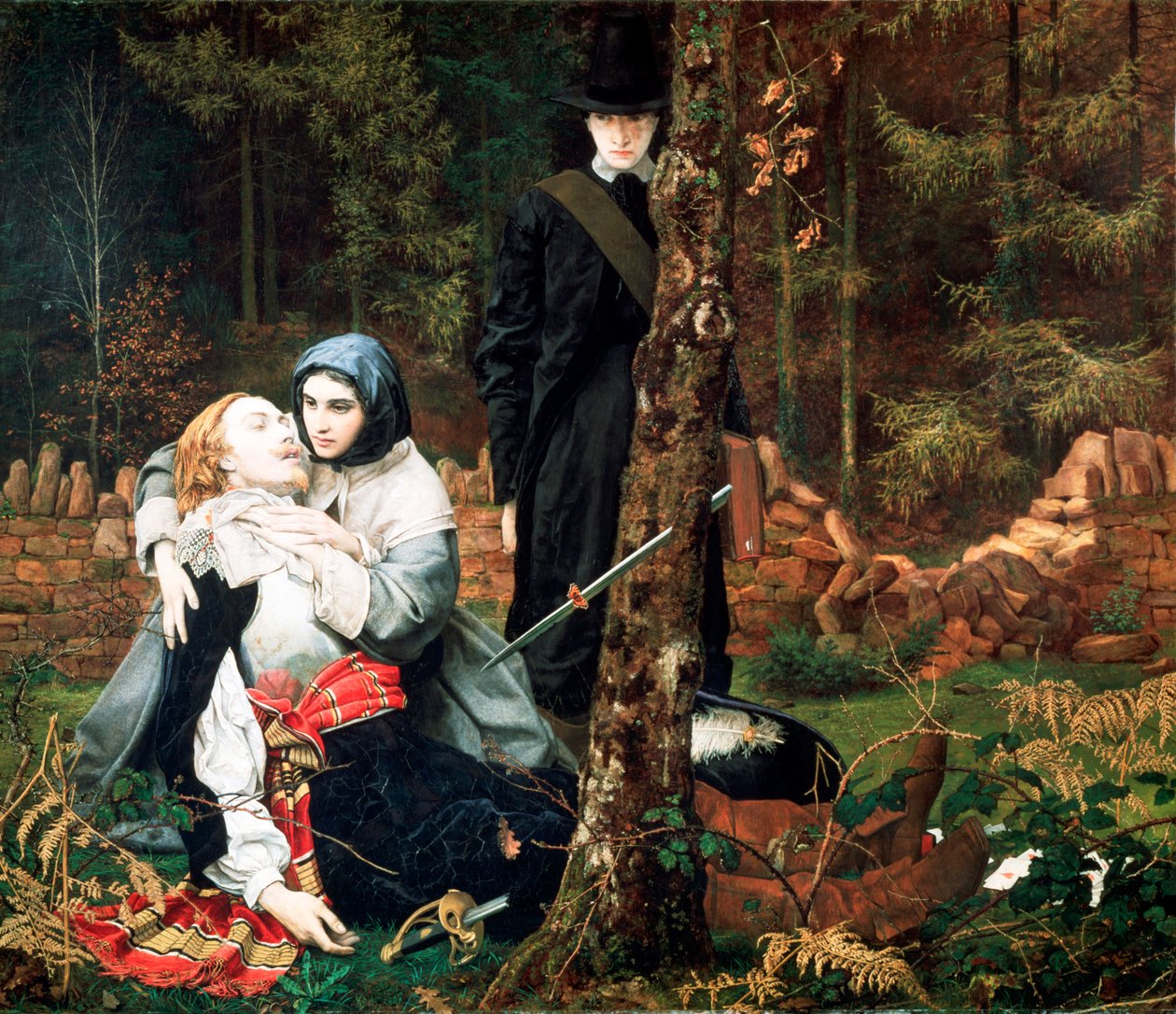"Zraněný kavalír", 1855 od William Shakespeare Burton