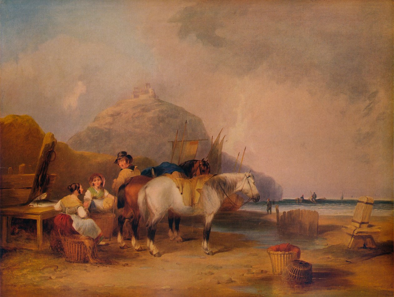 Pobřežní scéna, s postavami a koňmi, c1841 od William Shayer