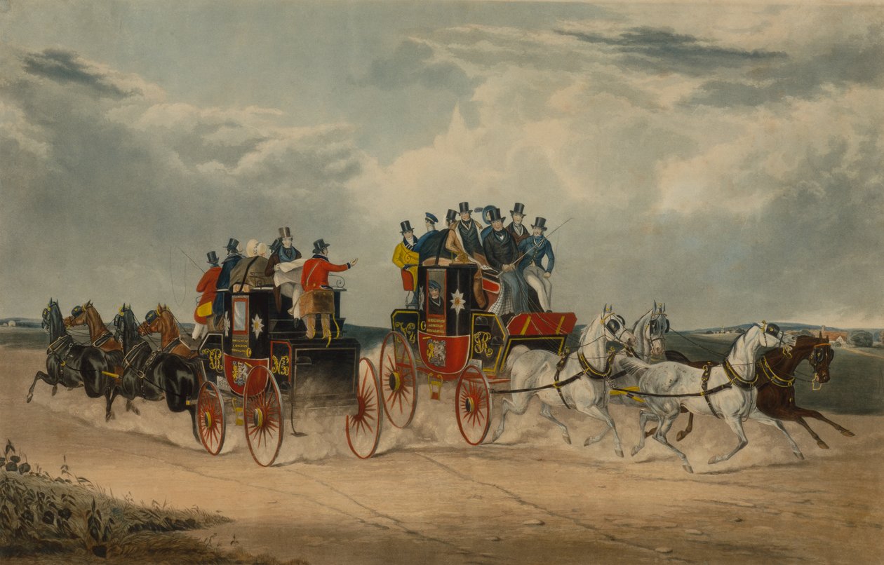 Brighton Day Mail procházející přes Hockwood Common (barevná rytina) od William Shayer