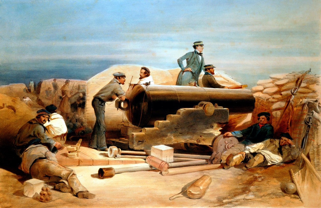 „Tichý den v diamantové baterii – portrét 68liberního Lancasteru“, Krymská válka 1855-1856 od William Simpson