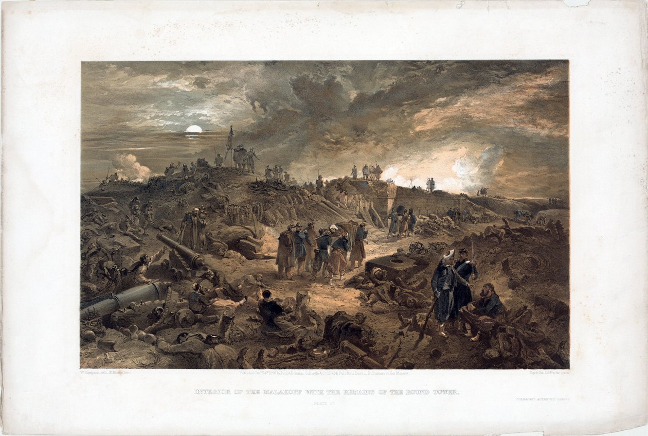 Krymská válka (1853-1856): epizoda obléhání Sevastopolu (Ukrajina), francouzské jednotky mezi ruinami poté, co dobyly Malakoffovu věž, 8. září 1855 (Po dobytí Malakoffu 8. září 1855) - Litografie Williama Simpsona (18 od William Simpson