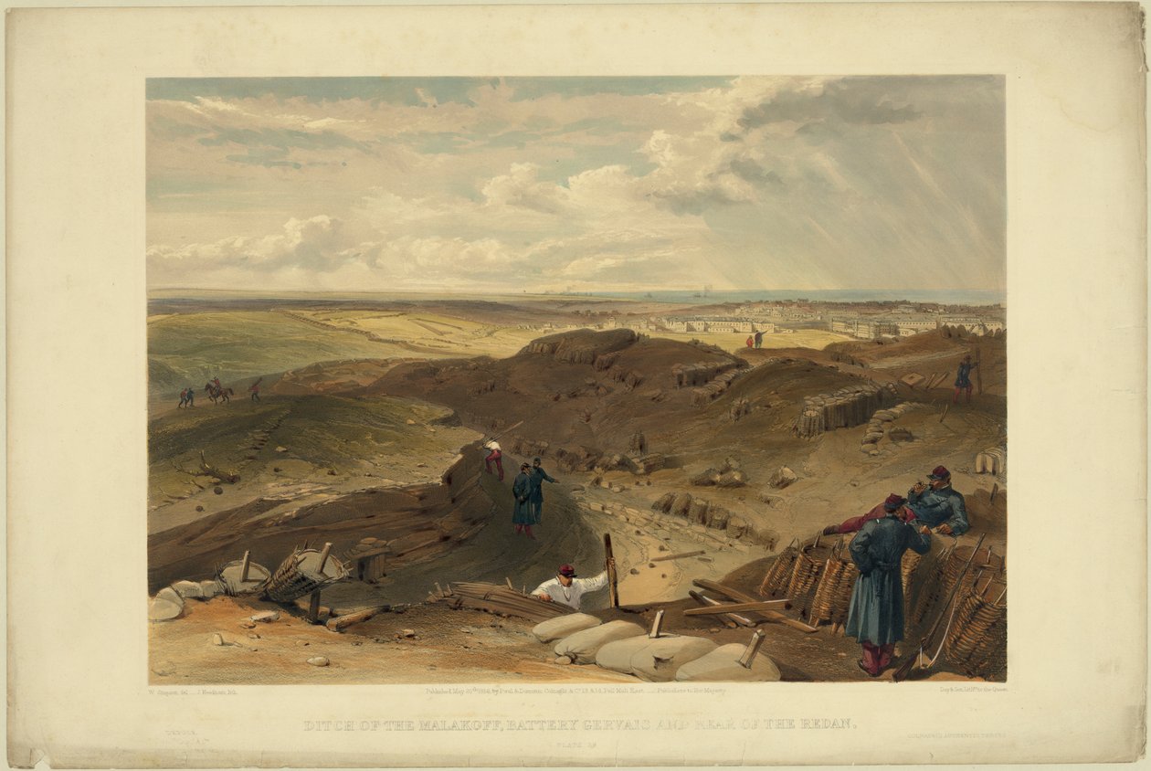 Malakoffova reduta, baterie gervais a zadní část redanu, 1855 od William Crimea Simpson