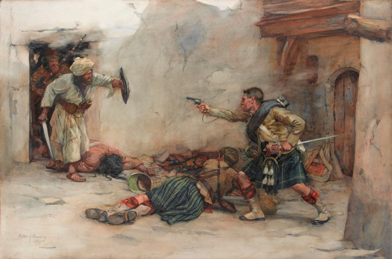 Bubeník James Roddick z 92. Gordon Highlanders, bránící poručíka Menziese během osobních bojů v Kandaharu od William Skeoch Cumming