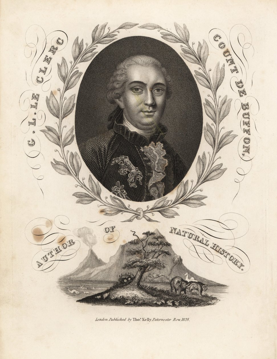 Portrét hraběte Georgese Buffona uvnitř vavřínové girlandy od William Smellie