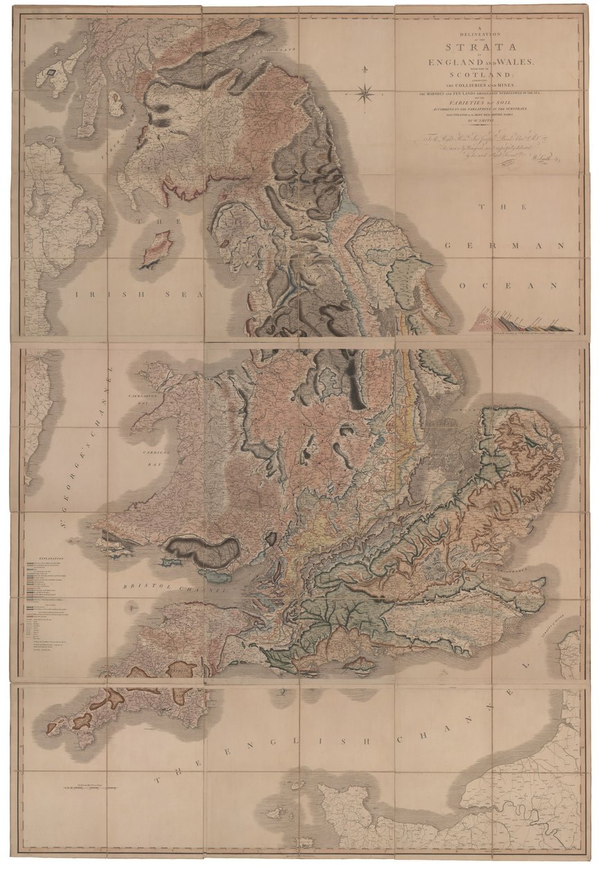 Vymezení vrstev Anglie a Walesu s částí Skotska První geologická mapa od William Smith