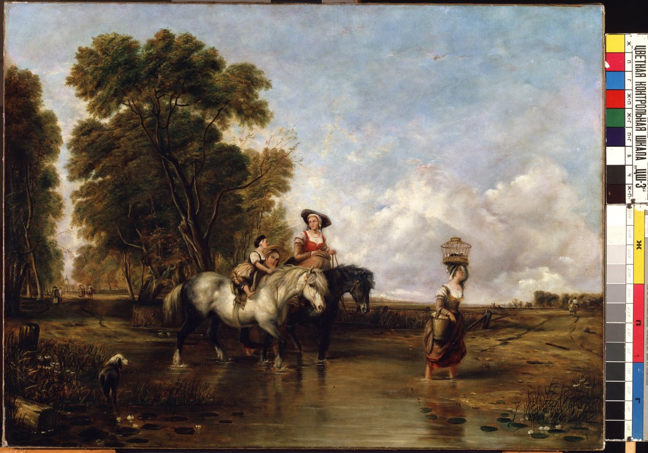 Přejezd Ford (Přes brod). Obraz Williama I. Shayera (1788-1879). Olej na plátně, 94,5 x 127,5 cm. Anglická škola 19. století. Státní muzeum umění M. K. Ciurlionise, Kaunas (Litva). od William Snr. Shayer