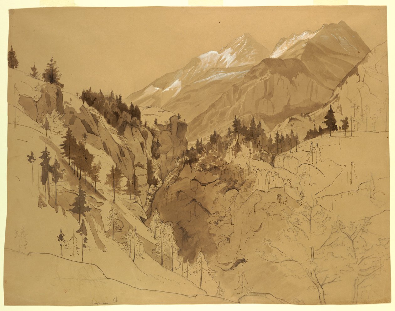 Kresba, Hory u Meiringenu, Švýcarsko, 1856 od William Stanley Haseltine