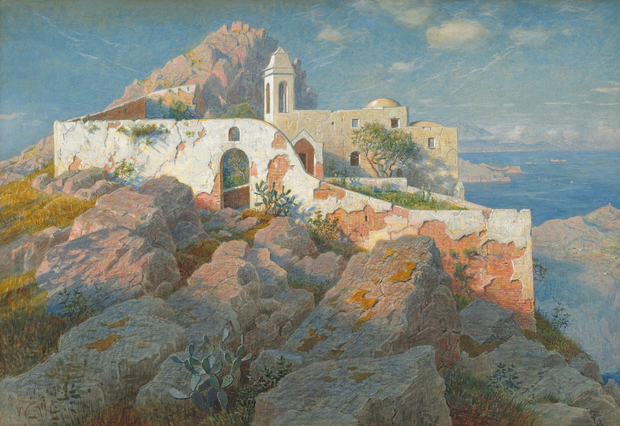 Santa Maria a Cetrella, Anacapri, kolem roku 1892 (akvarel a kvaš nad grafitem) od William Stanley Haseltine
