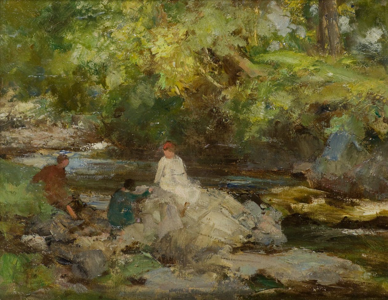 Tři postavy u řeky (olej na plátně) od William Stewart MacGeorge
