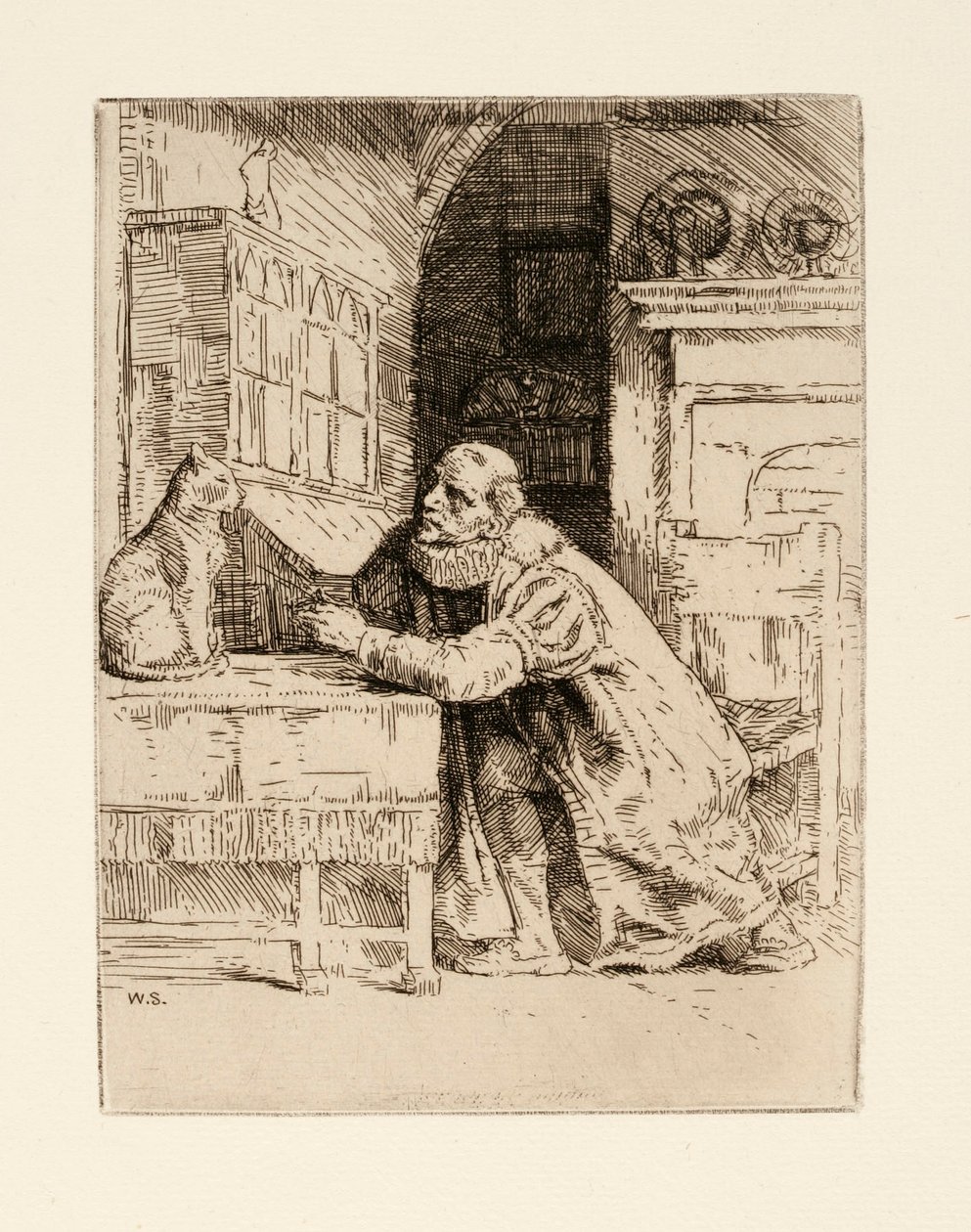 Montaigne a kočka. Ilustrace od Izaaka Waltona a Charlese Cottona z knihy The Compleat Agler od William Strang