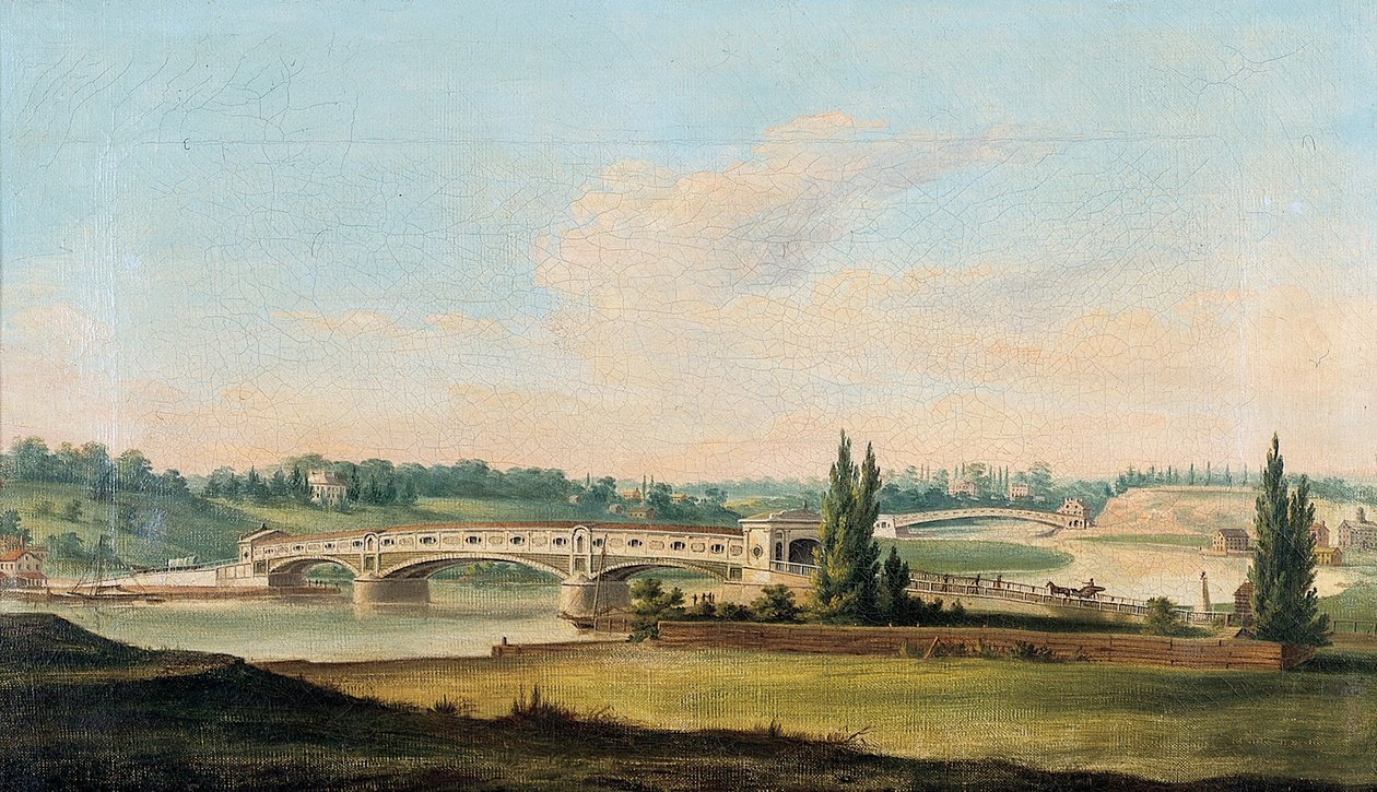 Pohled na most přes řeku Schuylkill od William Strickland