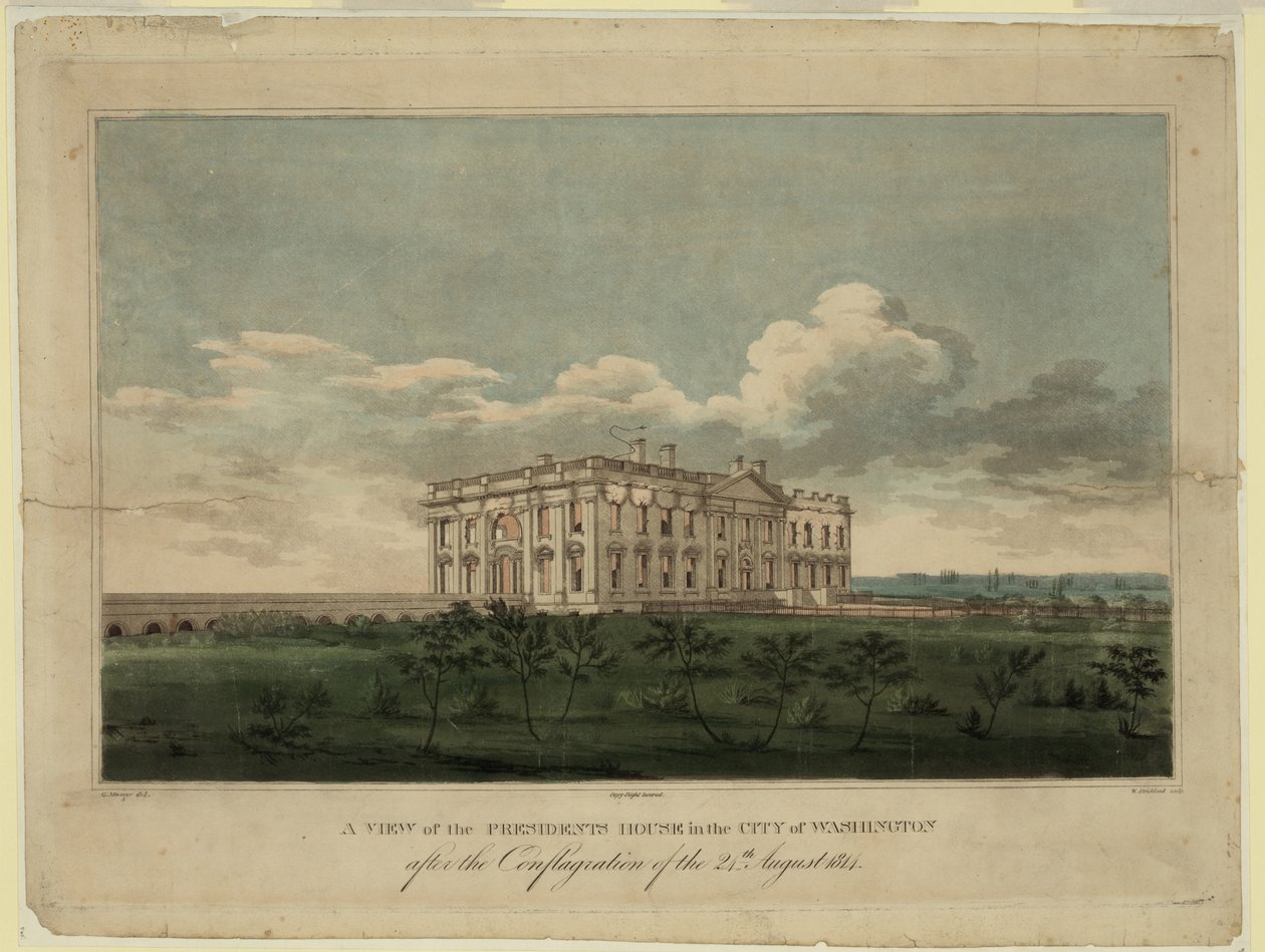 Pohled na Bílý dům ve městě Washington po požáru 24. srpna 1814, 1. od William Strickland