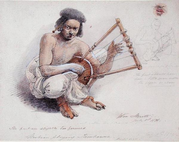 Nubian Playing Tamburine, 8. července 1878 (tužka a mytí na papíře) od William Strutt