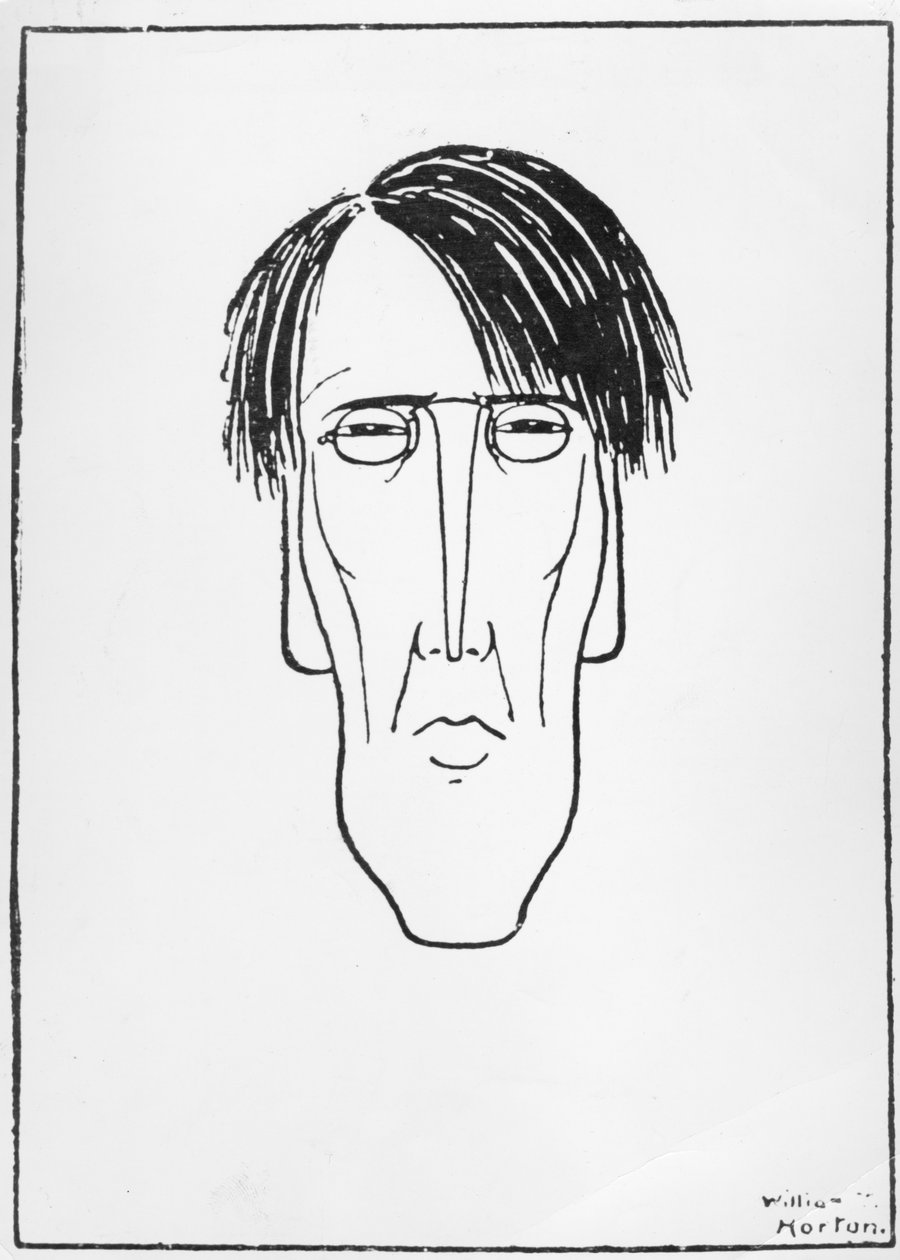 Karikatura W.B. Yeats, 1898 (inkoust na papíře) od William Thomas Horton