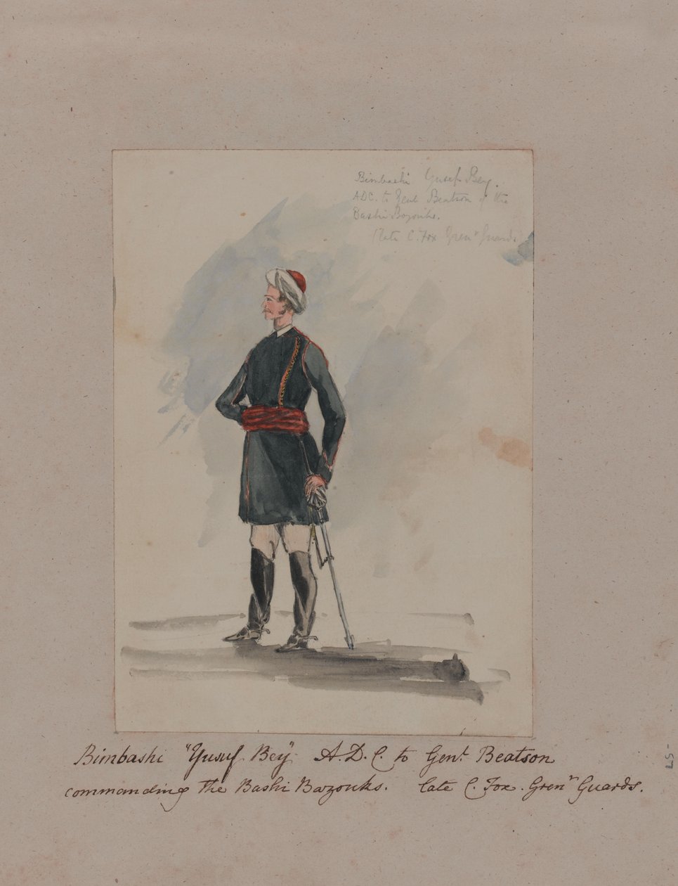 Bimbashi "Yusuf Bey" A.D.C. do Genl. Beatson velí Bashi Bazoukům. Pozdní C. Fox. Grenr Guards