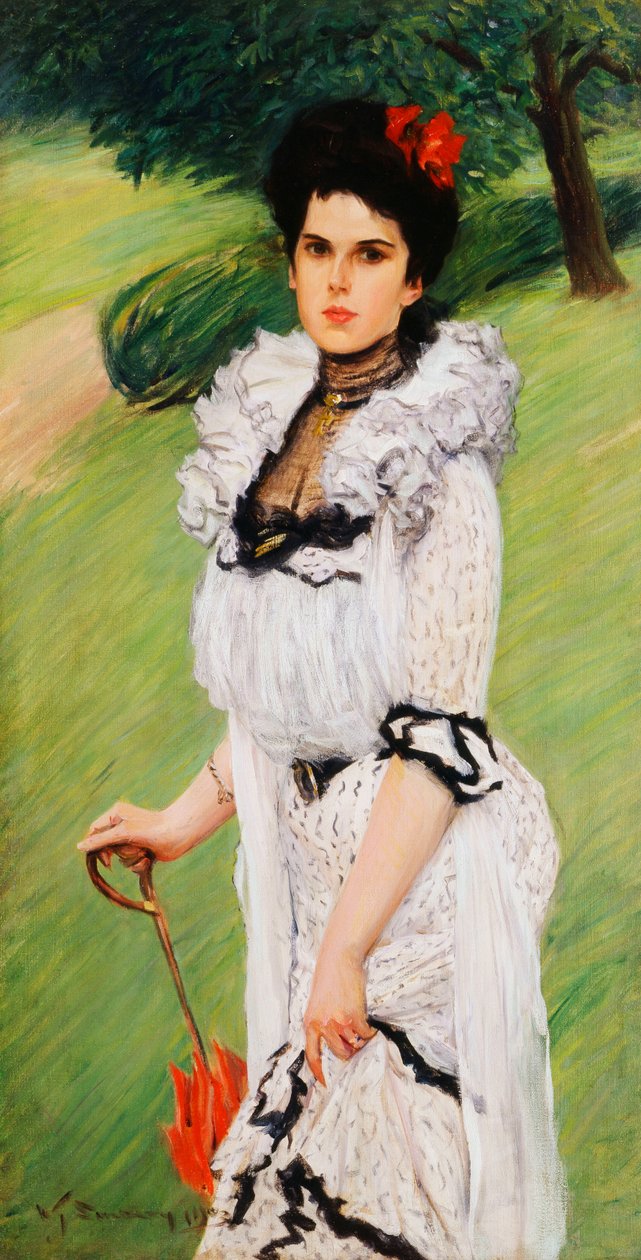 Bílé šaty - Portrét mladé ženy v parku, 1903 od William Thomas Smedley