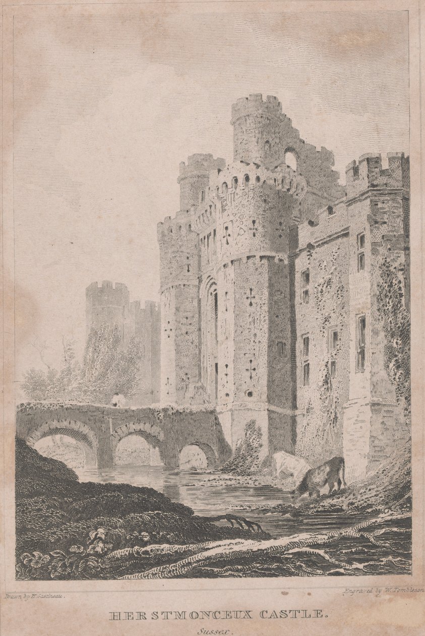 Hrad Herstmonceux, Sussex od William Tombleson