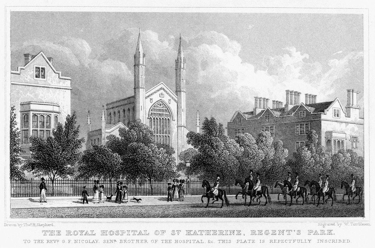 Královská nemocnice St Katherine, Regents Park, Londýn, 1827. od William Tombleson