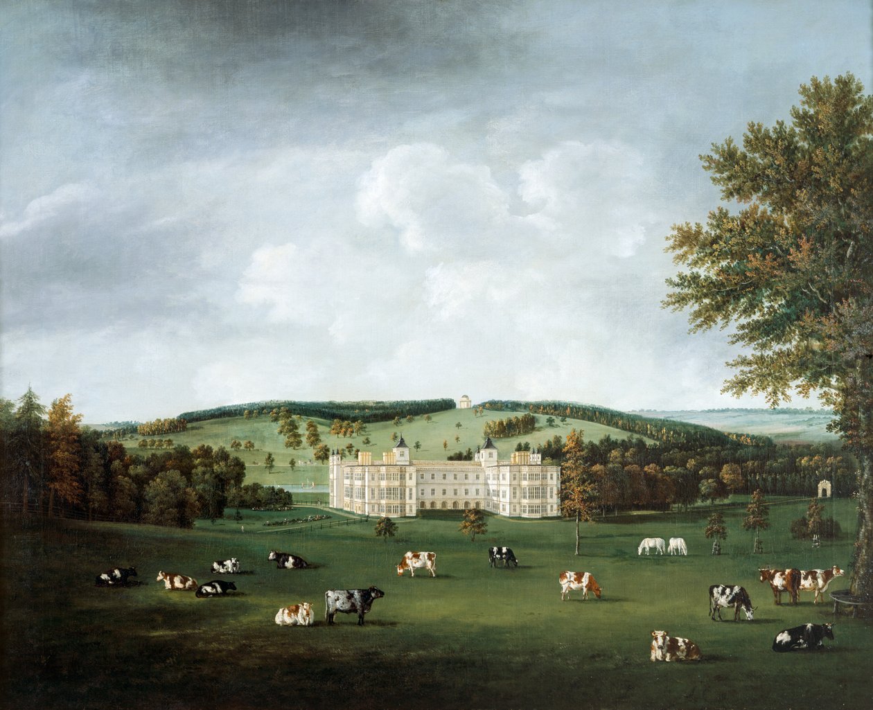 Audley End ja Ring Hillin temppeli n. 1788 (öljy kankaalle) od William Tomkins