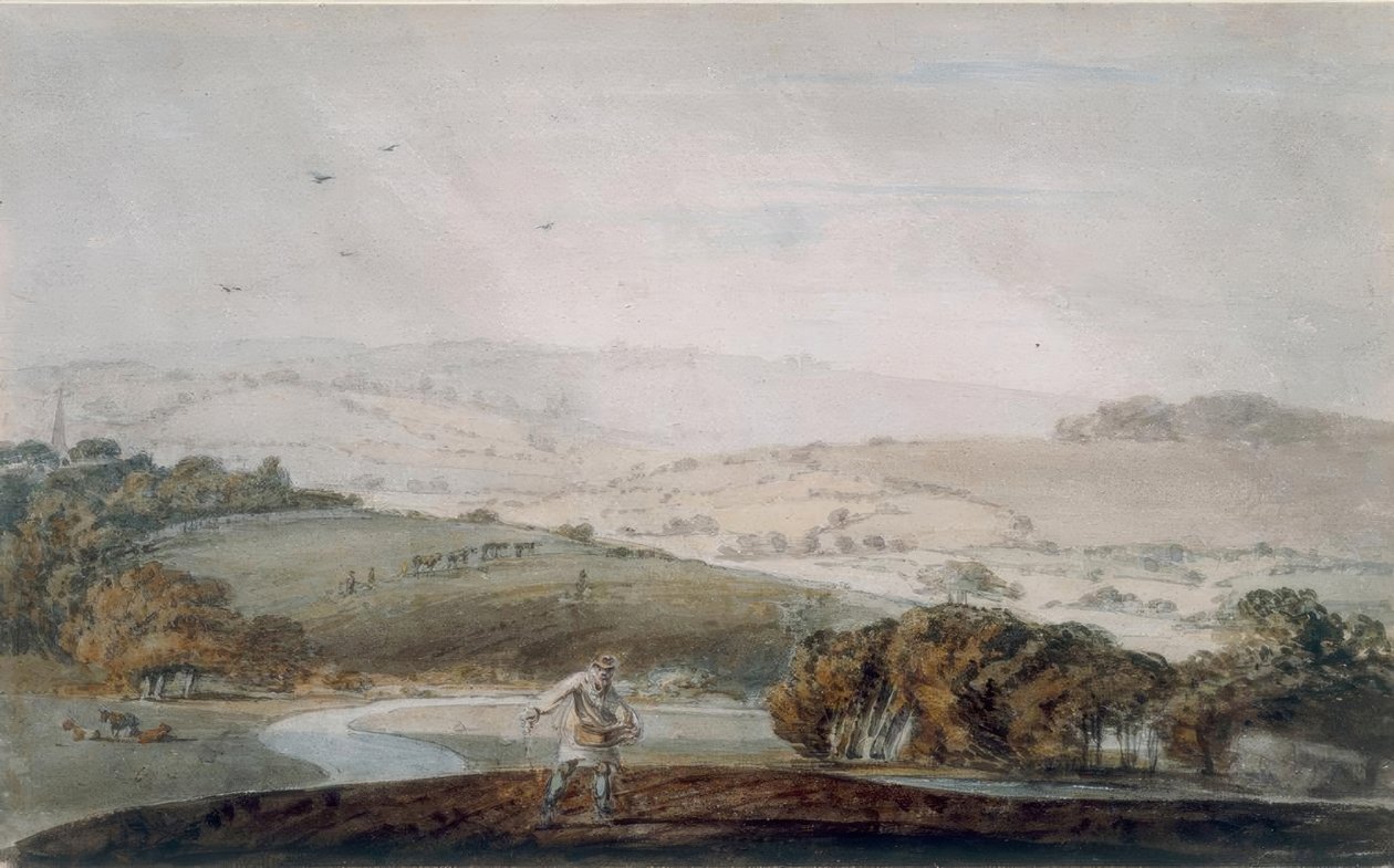 Farmer Sewing, River Valley a Rolling Hills Beyond od Joseph Mallord William Turner