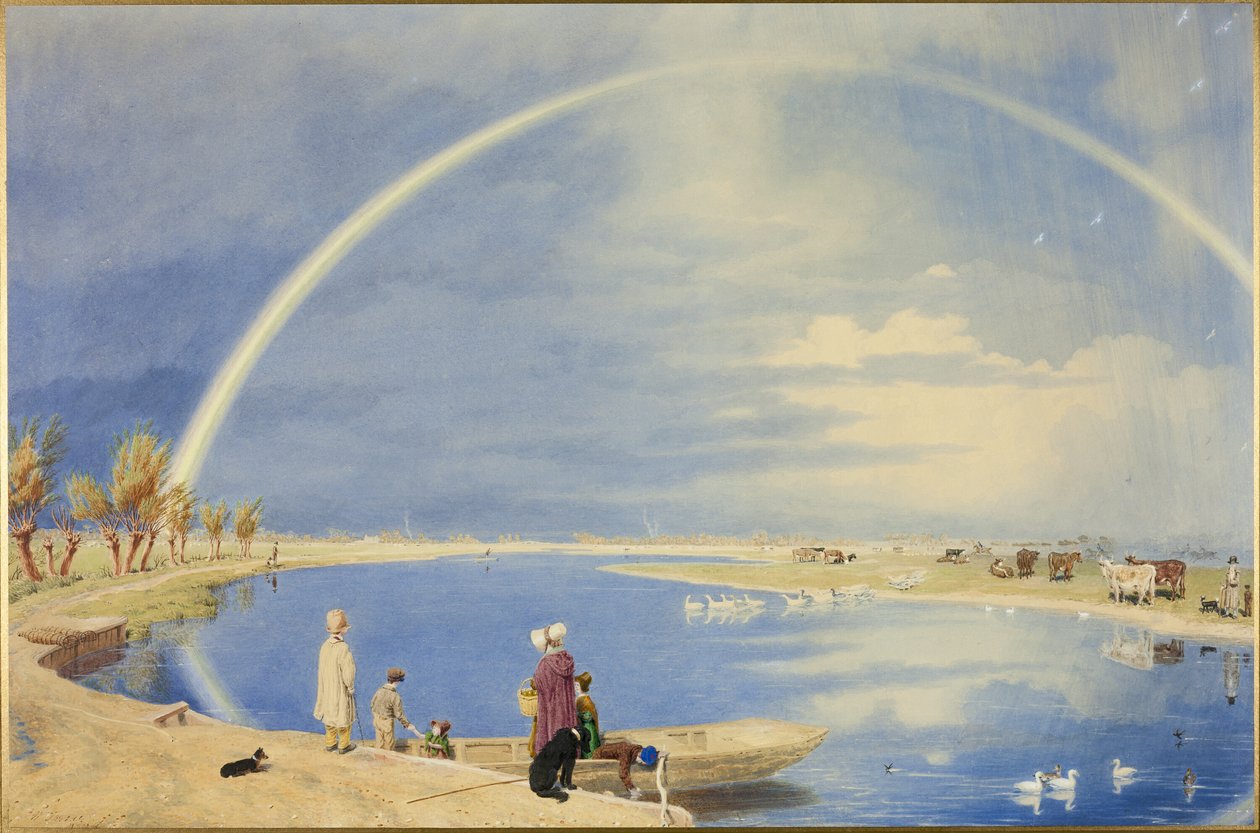 Dubnová přeháňka: Pohled z trajektu Binsey poblíž Oxfordu, pohled směrem k Port Meadow a Godstow od Joseph Mallord William Turner