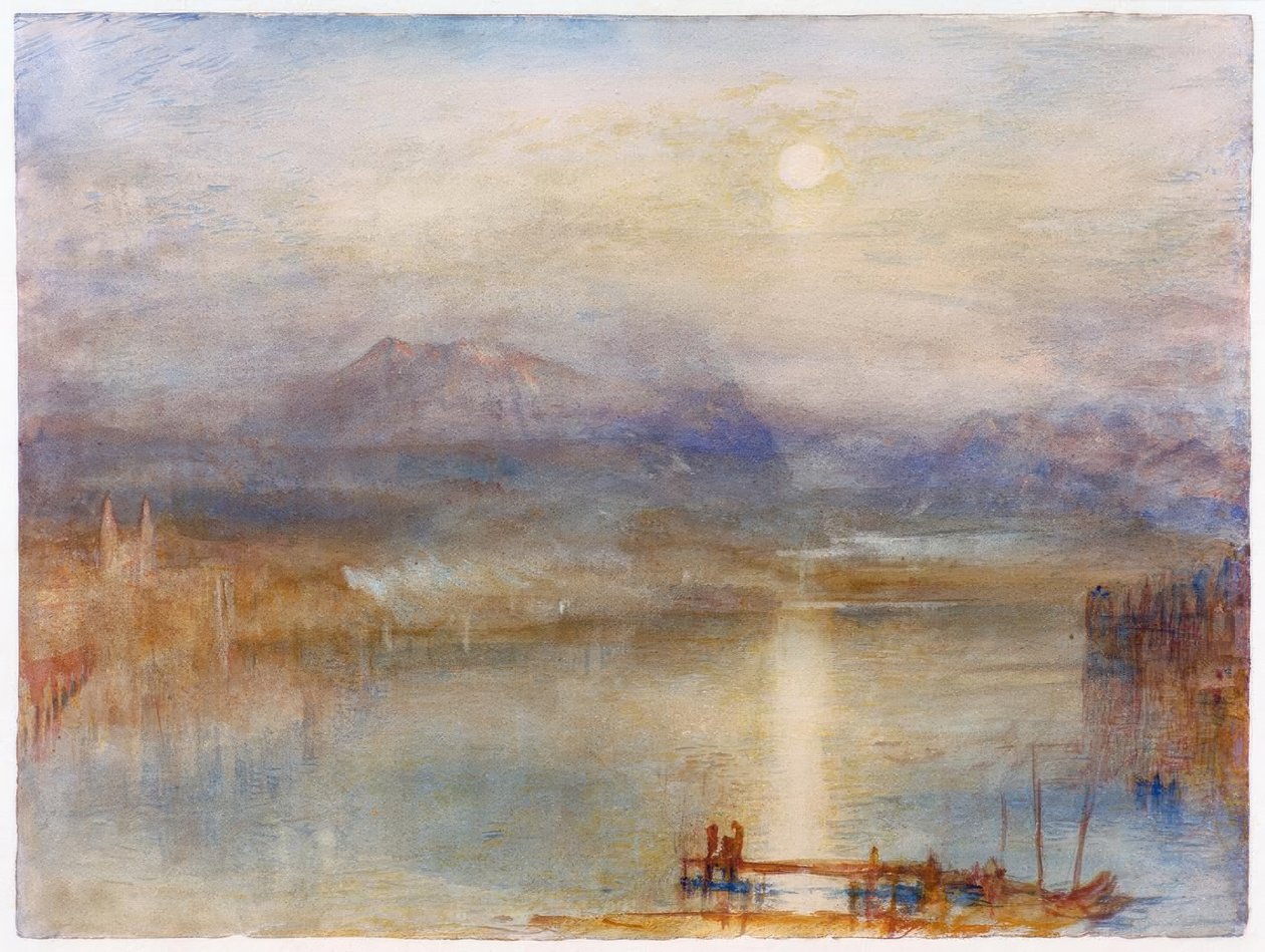Měsíční svit nad Lucernským jezerem na pozadí od Joseph Mallord William Turner