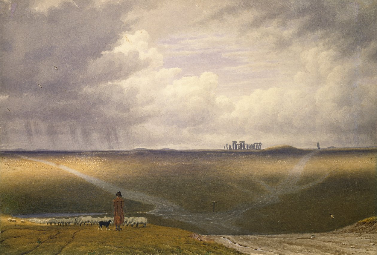 Stonehenge-A Showery Day, začátek 19. století od Joseph Mallord William Turner