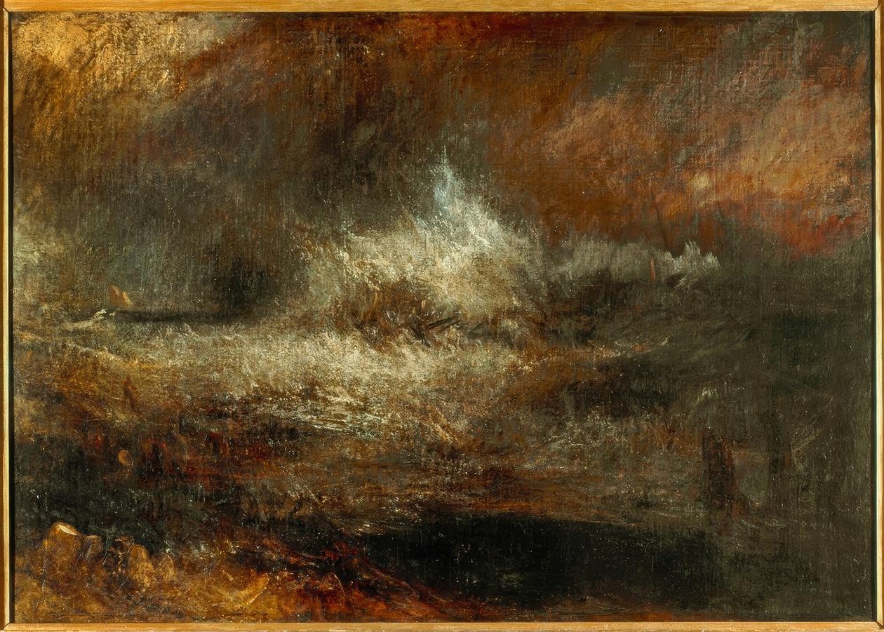 Bouřlivé moře s planoucím vrakem od Joseph Mallord William Turner
