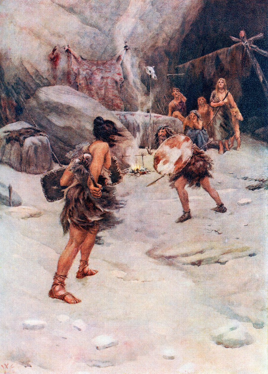 Pravěký člověk, z Hutchinsonových Dějin národů, pub.1915 od William W. (after) Collins
