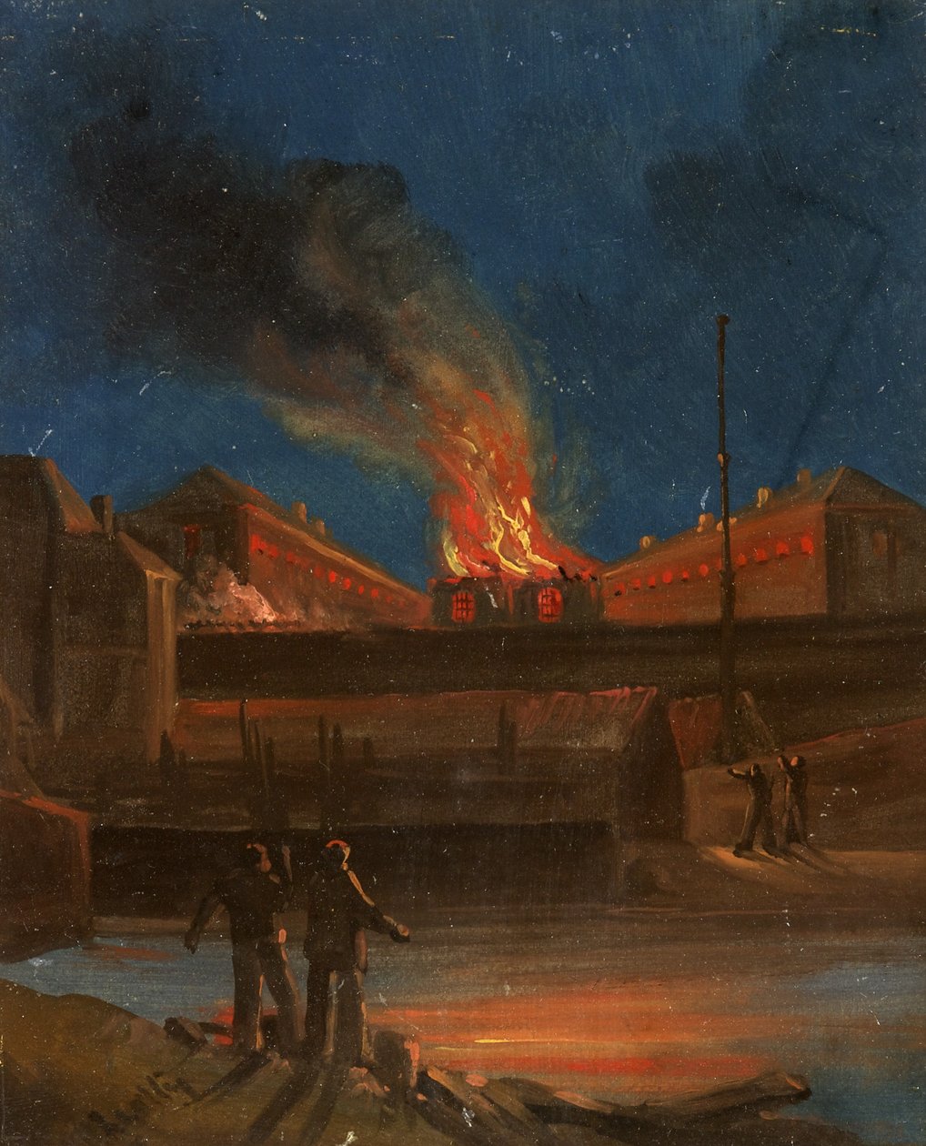 Bristol Riots: The Gaol Burning, cca 1831 (olej na papíře) od William W. Wheatley