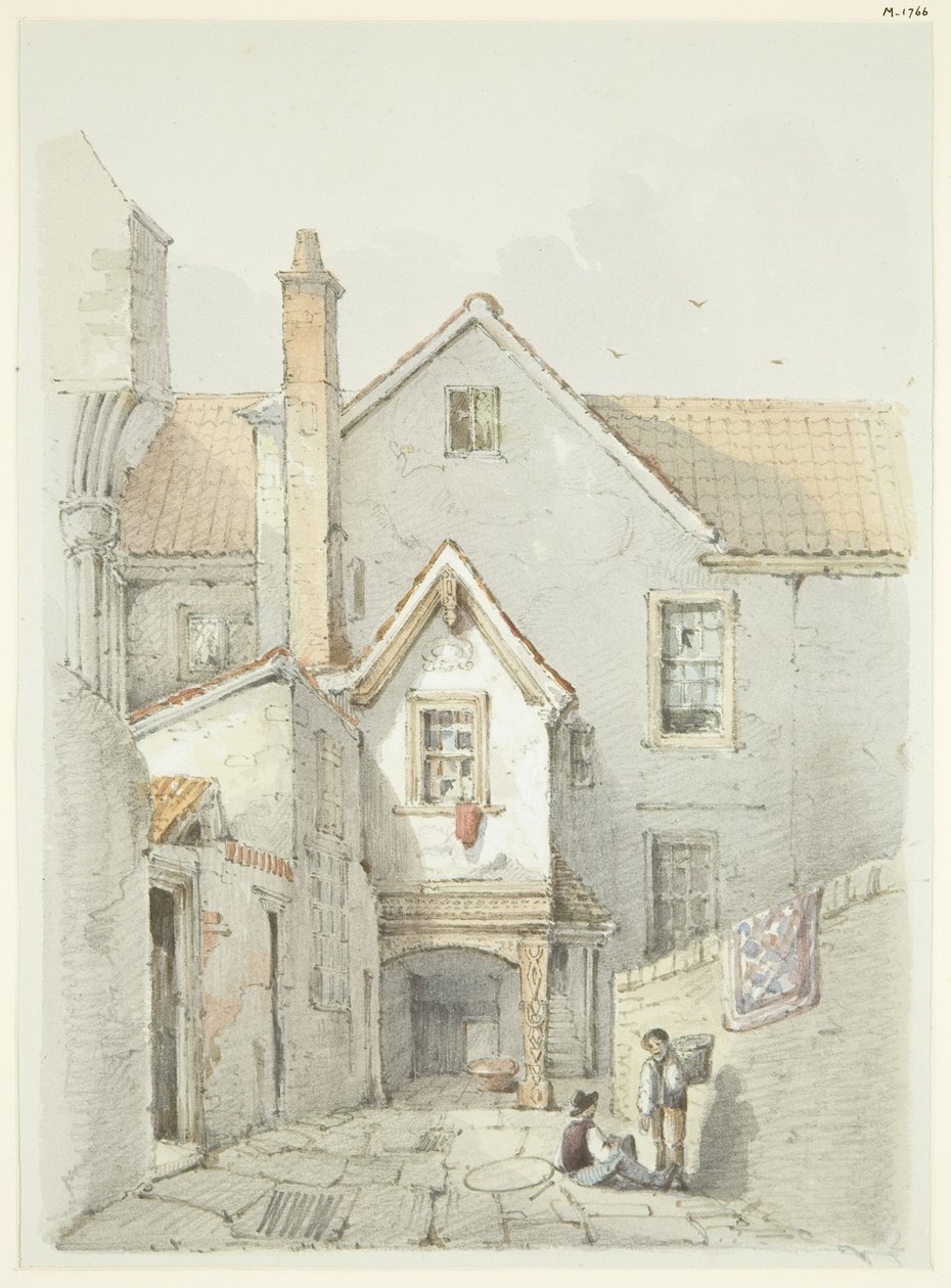 Starý dům dříve stojící poblíž Bristolské katedrály (tužka a akvarel na papíře) od William W. Wheatley