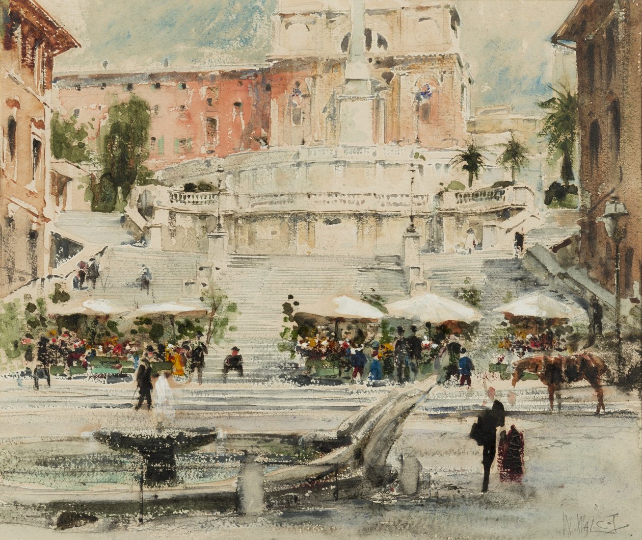 Řím: Piazza di Spagna, 1909 (tužka, štětec, inkoust, wc a kvaš na papíře) od William Walcot