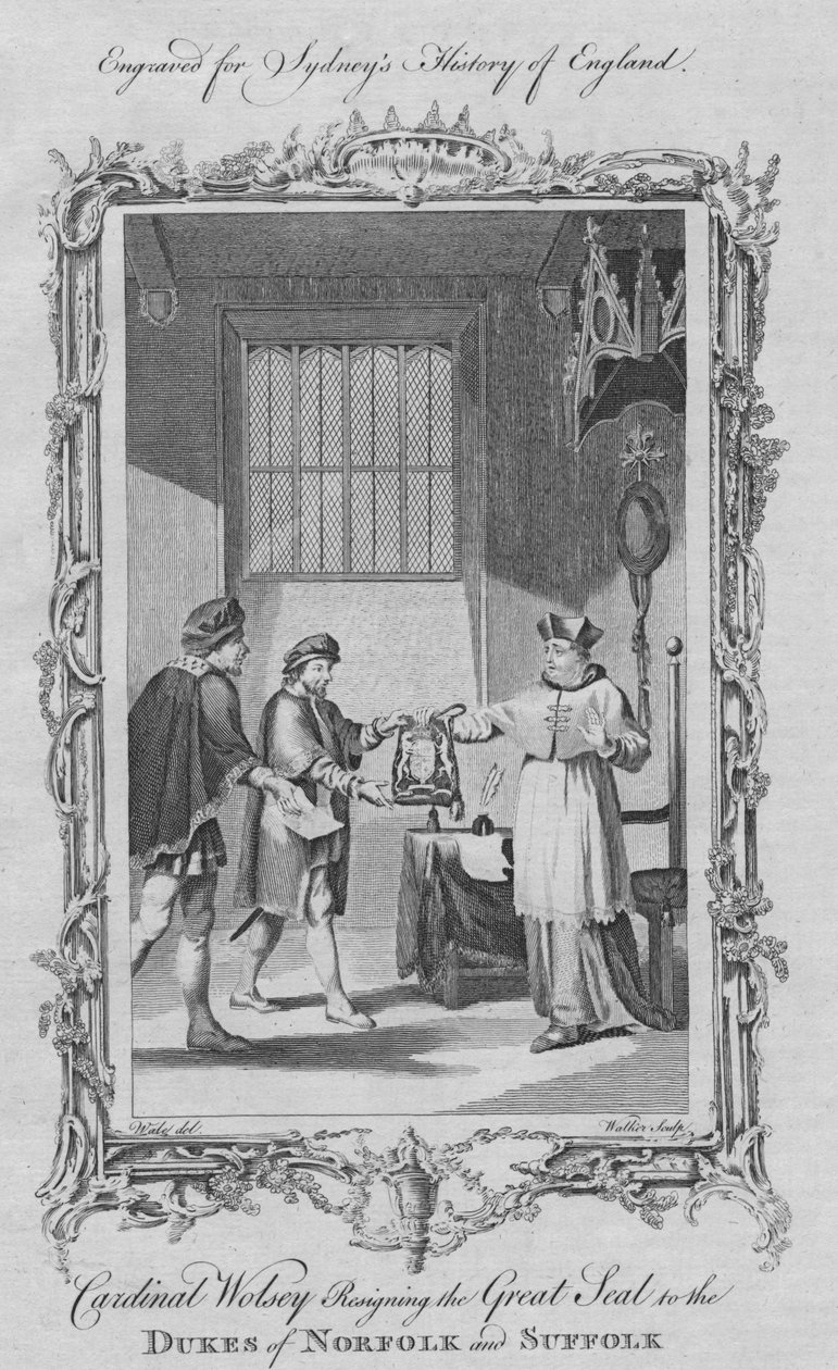 Kardinál Wolsey rezignuje na Velkou pečeť pro vévody z Norfolku a Suffolku, 1773. od William Walker