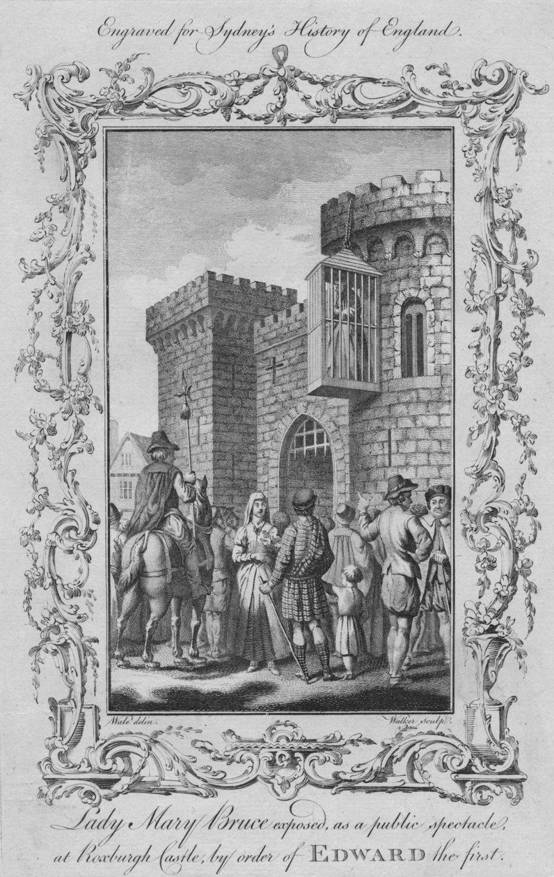Lady Mary Bruce vystavena jako veřejná podívaná na zámku Roxburgh na příkaz Edwarda I. z roku 1773. od William Walker