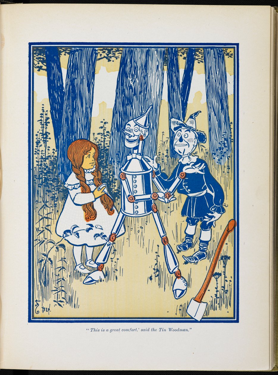 Dorothy, cínový dřevorubec a strašák. od William Wallace Denslow