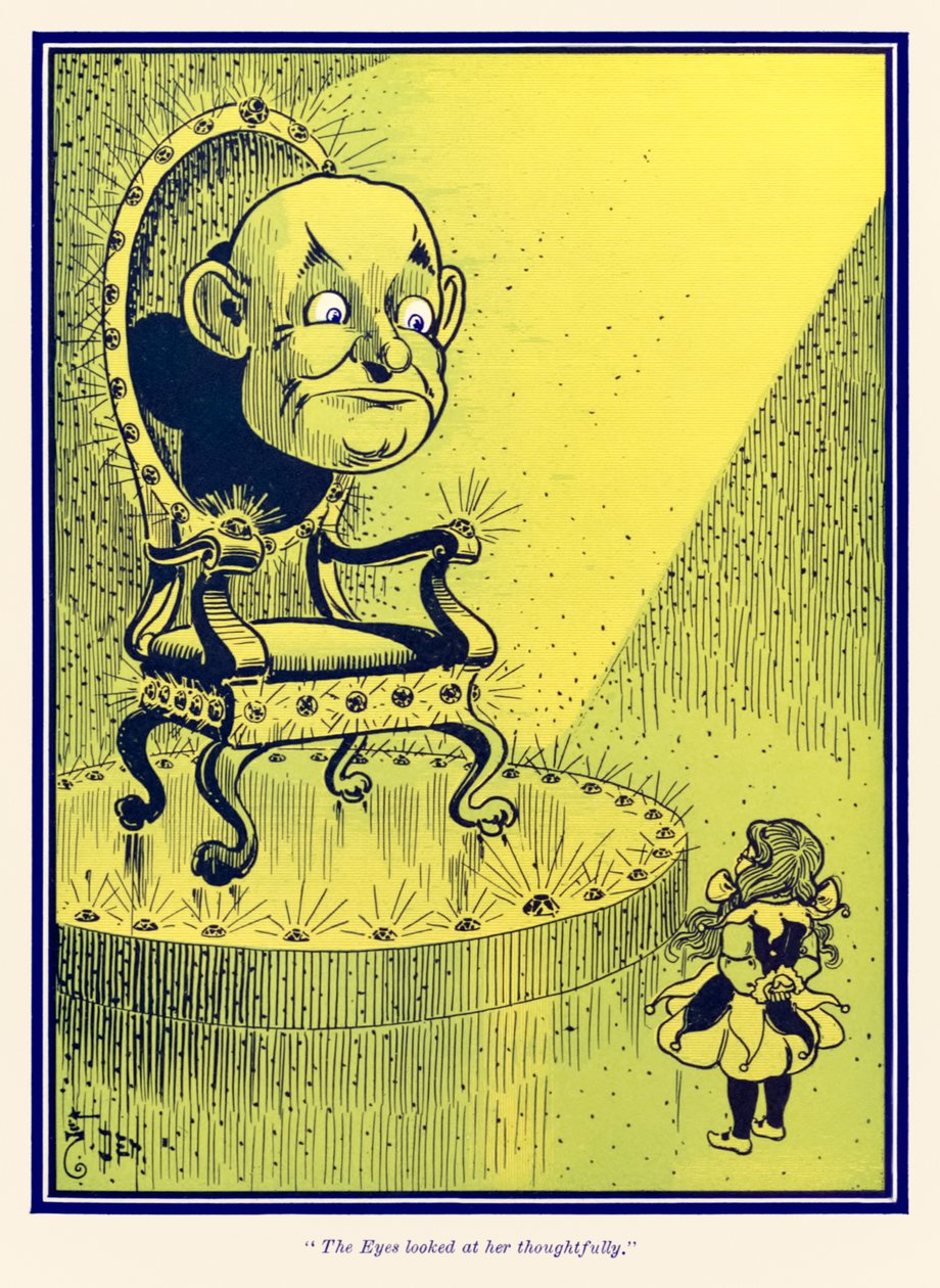 "Oči se na ni zamyšleně podívaly." z "The Wonderful Wizard of Oz" od L. Franka Bauma od William Wallace Denslow