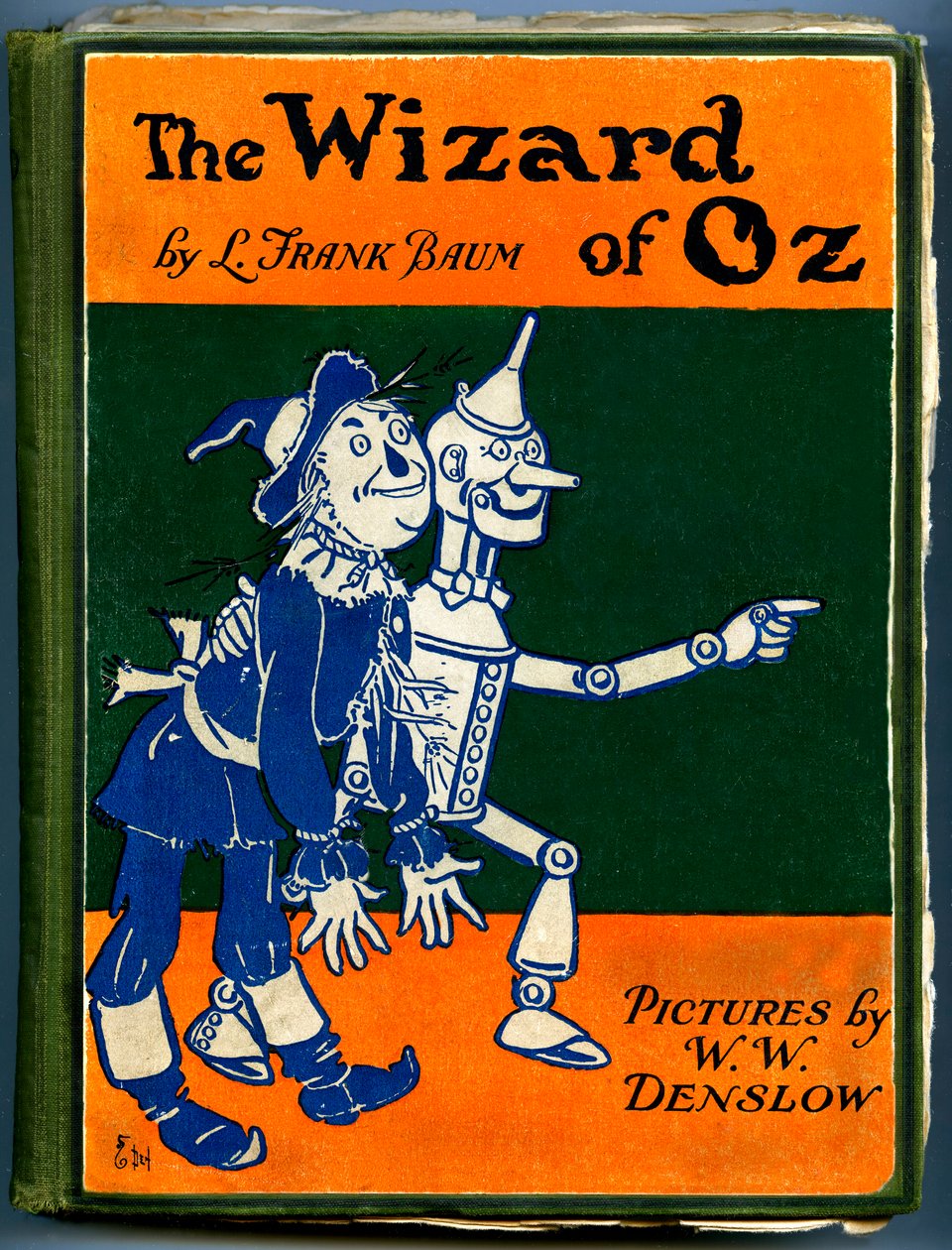 The Wonderful Wizard of Oz - The Wizard of Oz: obálka starého vydání (mezi lety 1905 a 1920) ilustrovaná Denslowem, Williamem Wallacem (1856-1915) knihy Franka Bauma (1856-1919) - strašák a dřevorubec v plechu - soukromá sbírka - od William Wallace Denslow