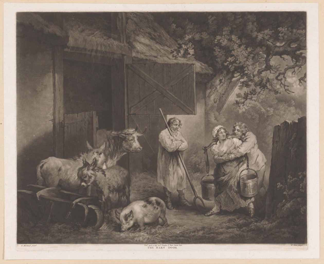 Dojička a dva farmáři ve stáji The Barn Door (název na objektu) od William Ward