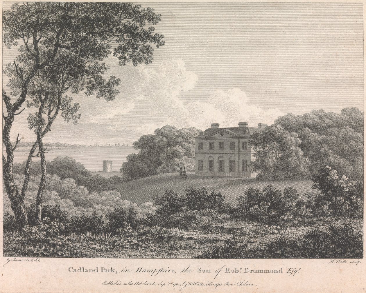 Cadland Park, v Hampshire, sídlo Roberta Drummonda, Esquire (vyd. W. Watts); strana 56 (první díl) od William Watts
