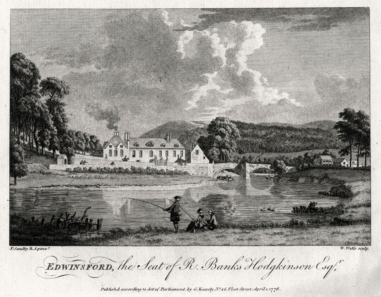 Edwinsford, sídlo R Banks Hodgkinson Esq, Carmarthenshire, 1776 od William Watts