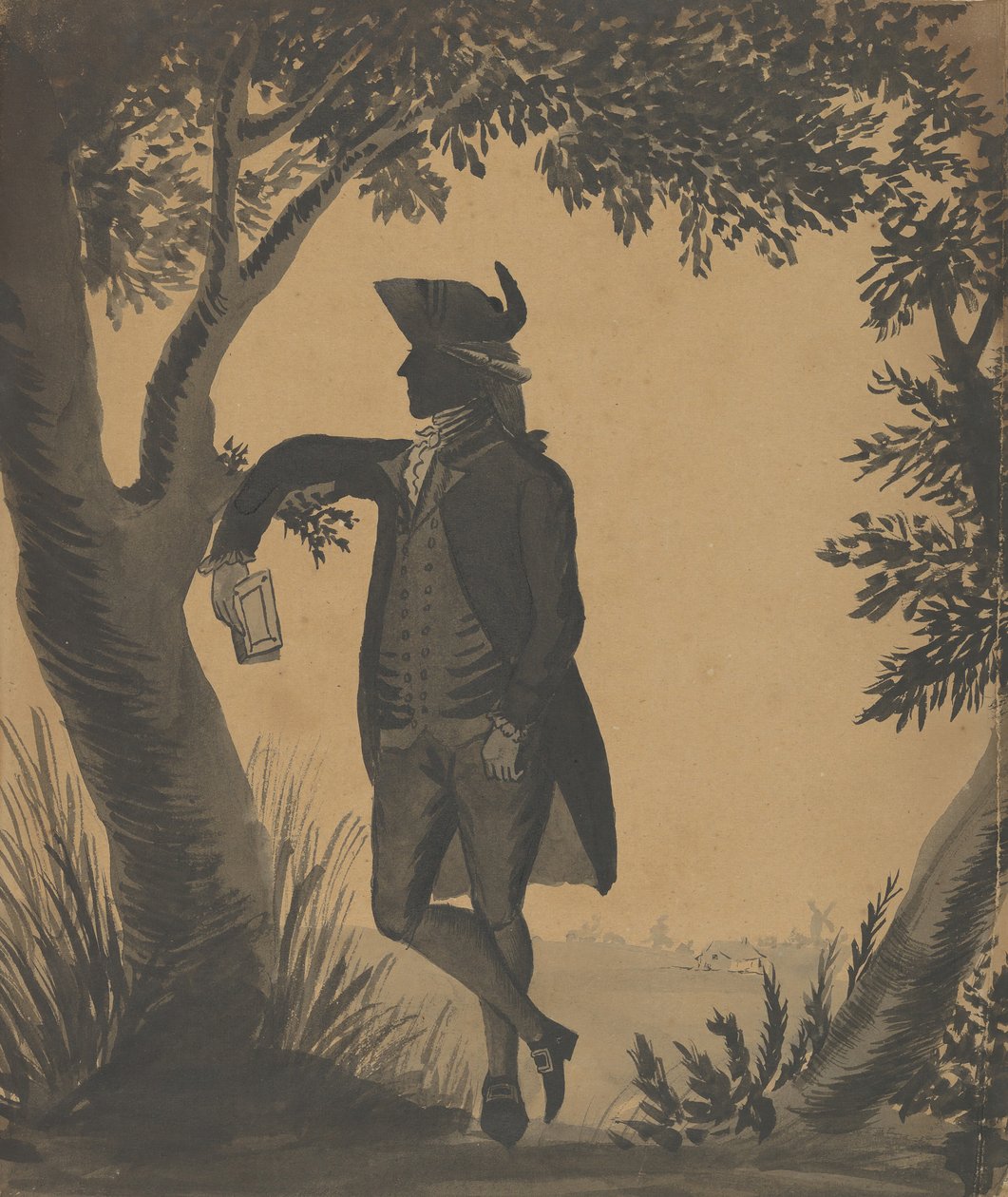 Mladý muž opřený o strom s knihou, ca. 1780-89. od William Wellings