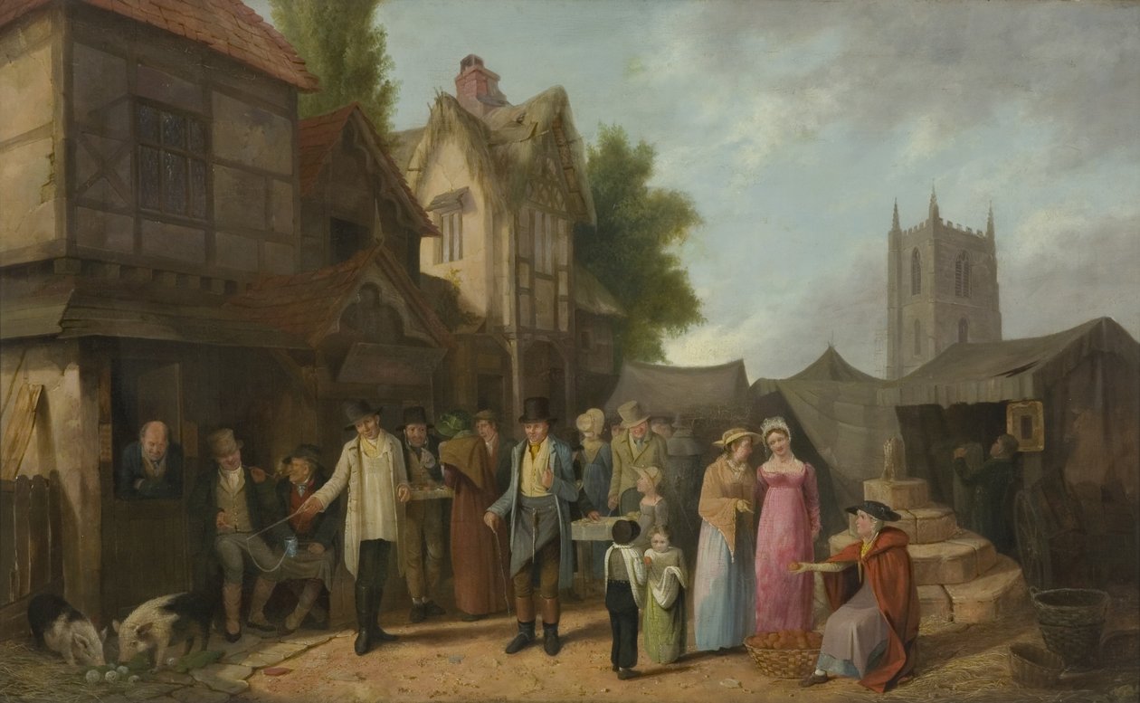 Scéna před hostincem, možná v Long Ashton, Bristol, kolem 1824 (olej na panelu) od William West