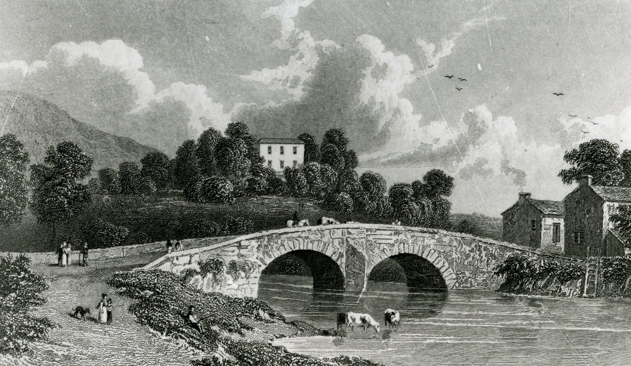 Greta Hall a Keswick Bridge, vyryl E. Francis, 1842 od William Westall