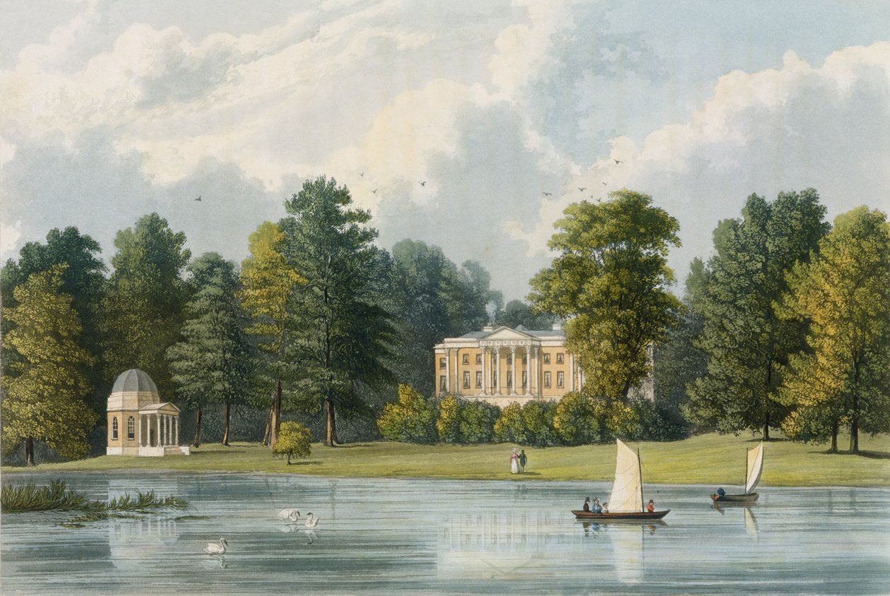 Hampton House, vyrytý Richard Gilson Reeve (1803-89), publikoval 1828 od William Westall