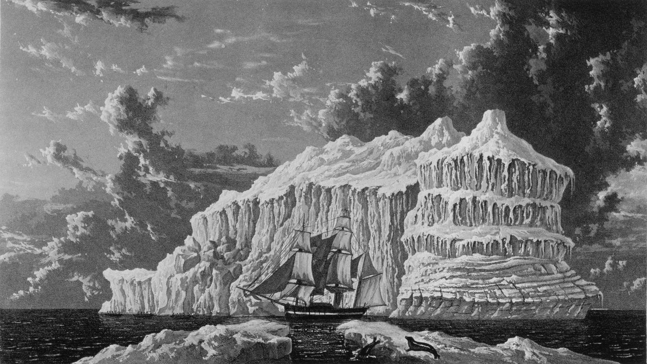 Ledovec v Baffinově zálivu, červenec 1819, z „Journal of a Voyage for the Discovery of North West Passing from Atlantic to Pacifik hraného v letech 1819-20“ od Williama Edwarda Parryho, publi od William Westall