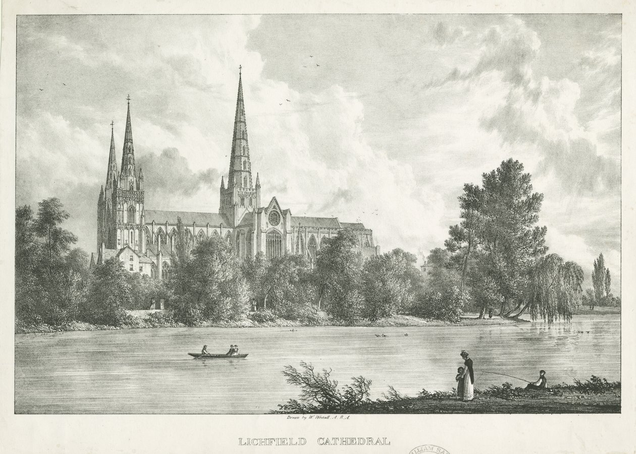 Katedrála Lichfield - South View: litografie, nd [1781-1850] od William Westall