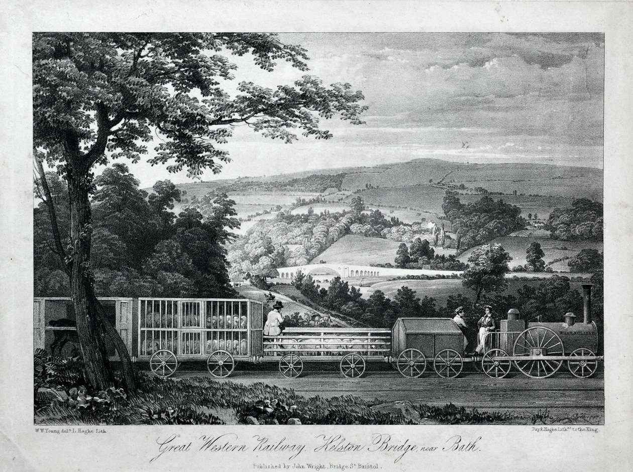 Great Western Railway, Kelston Bridge poblíž Bath, cca 1835-40 (litho na papíře) od William Weston Young