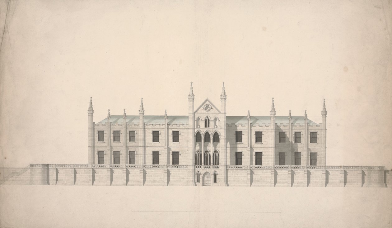 Povýšení navrhovaného designu pro Cambridge College od William Wilkins