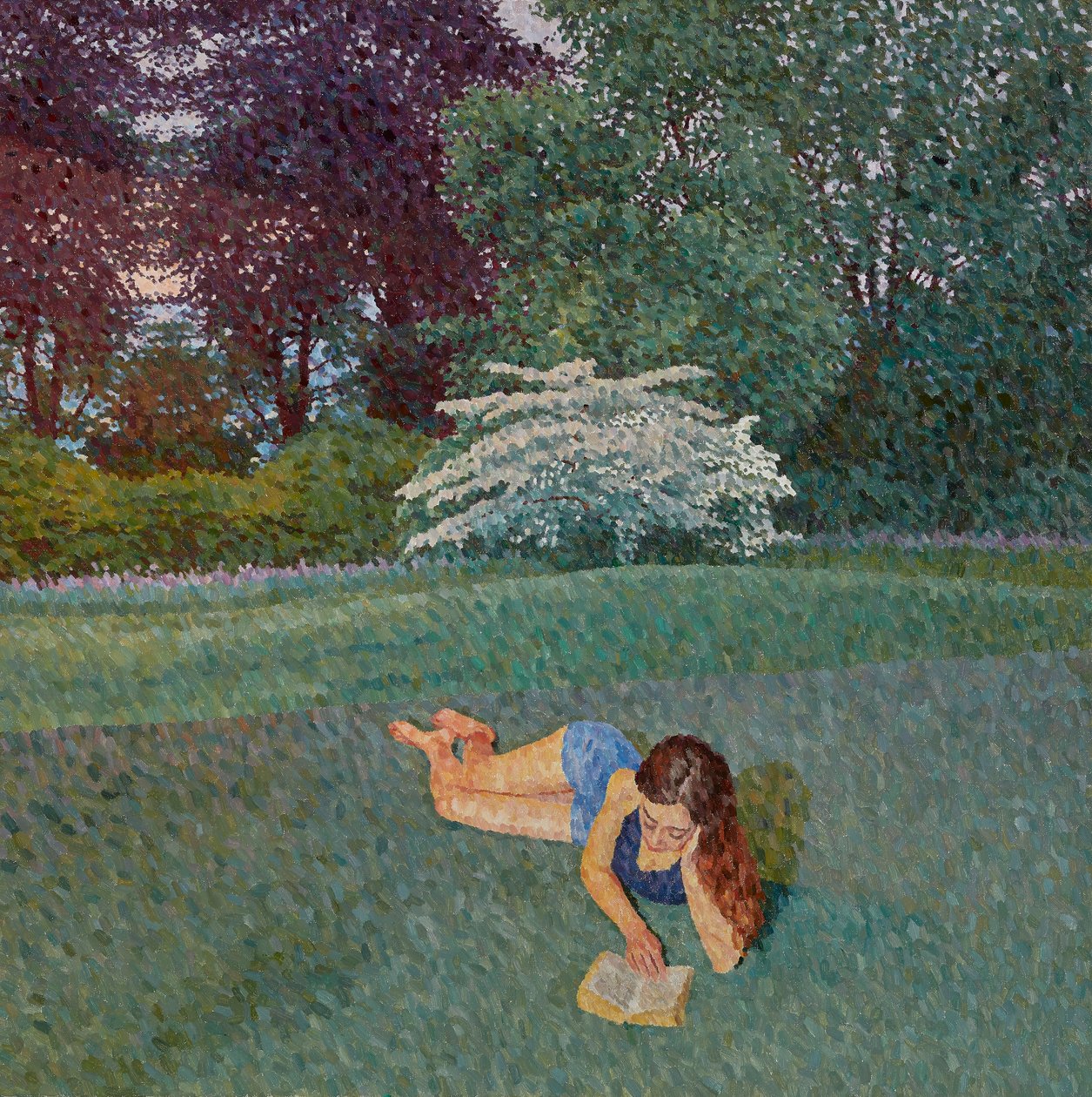 Dívka čtoucí s krajinou, 2019 (olej na plátně) od William Wilkins