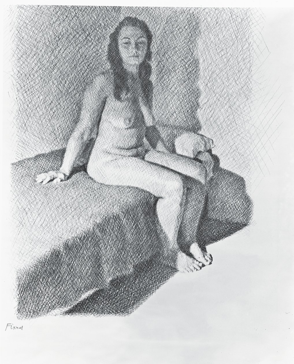 Sedící akt, cca 1968-74 (tužka na papíře) od William Wilkins